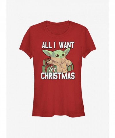 Mandalorian Christmas Child Graphic Tee for Girls - Red
