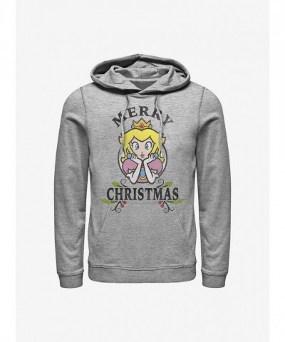 Nintendo Grey Holiday Hoodie for Men Featuring Princess Peach