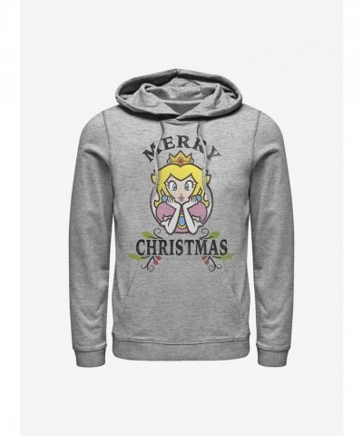 Nintendo Grey Holiday Hoodie for Men Featuring Princess Peach