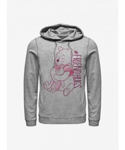 Disney Pooh Hugs Piglet Hoodie - Grey Men's Comfortable Blend