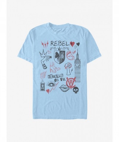 Disney Rebel Queen Cruella Doodles T-Shirt for Men - Blue