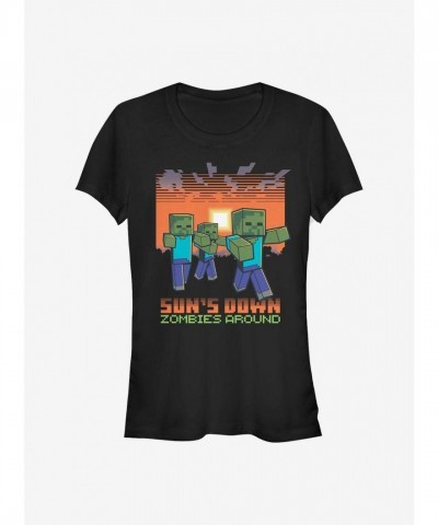 Minecraft Sun Down Girl T-Shirt - Zombies Around - Black