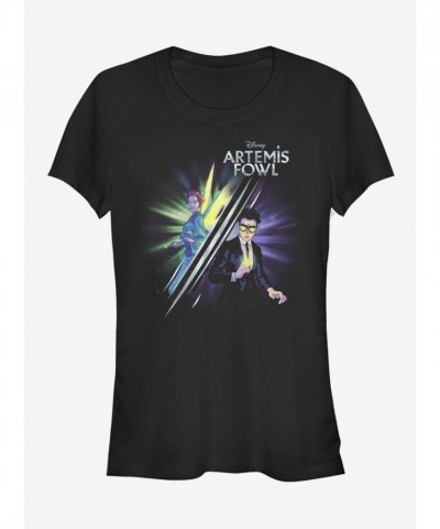 Disney Girls Lightweight T-Shirt - Artemis Fowl Holly Split Design - Black