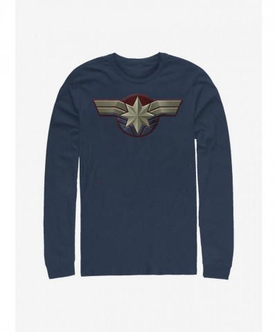 Marvel Captain America T-Shirt with Long Sleeve - Blue Men's Size
