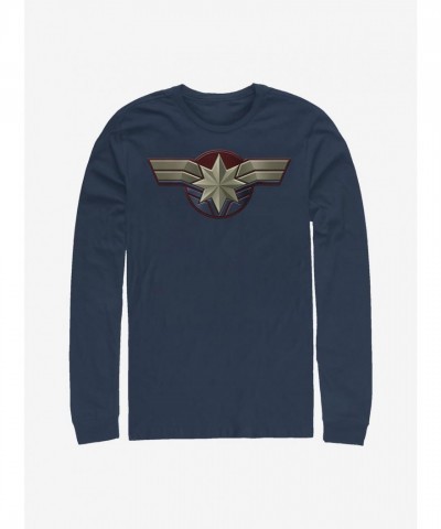Marvel Captain America T-Shirt with Long Sleeve - Blue Men's Size