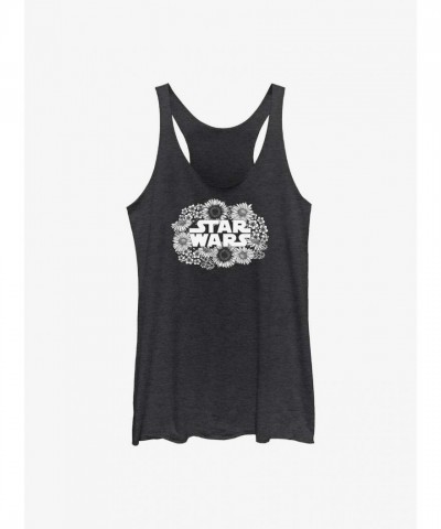 Star Wars Floral Logo Girls Tank Top - Junior Black