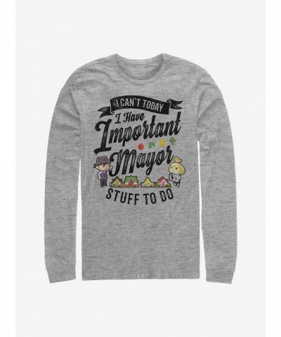 Nintendo Animal Crossing Comfortable Mayor Long-Sleeve T-Shirt for Men - Grey