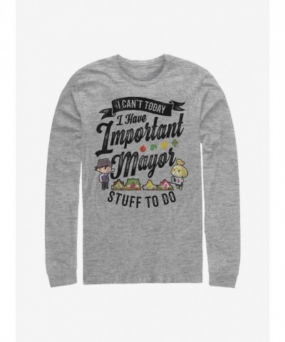 Nintendo Animal Crossing Comfortable Mayor Long-Sleeve T-Shirt for Men - Grey