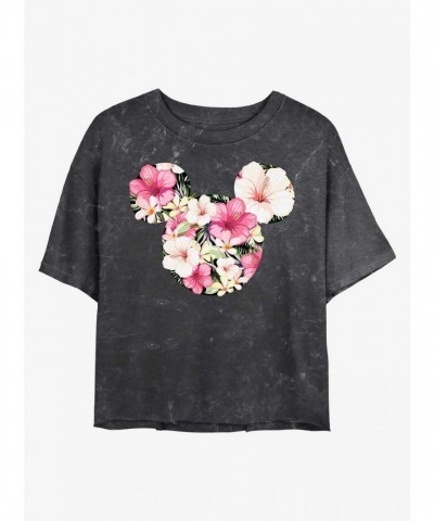 Disney Tropical Mickey Mouse Mineral Wash Crop T-Shirt for Girls - Multi
