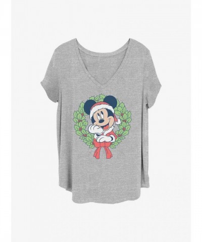 Disney Plus Size Grey Mickey Mouse Christmas Wreath Girls T-Shirt