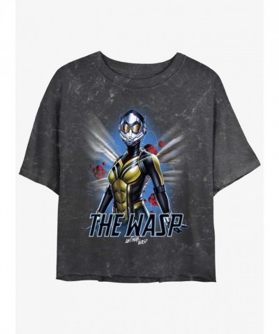 Marvel The Wasp Atom Mineral Wash Crop T-Shirt for Girls - Black