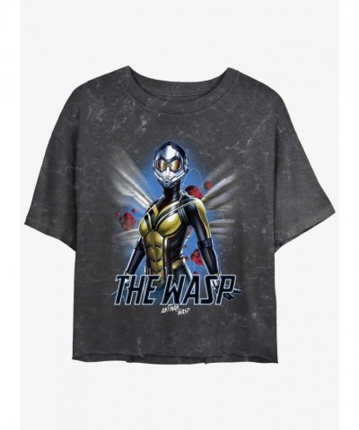 Marvel The Wasp Atom Mineral Wash Crop T-Shirt for Girls - Black