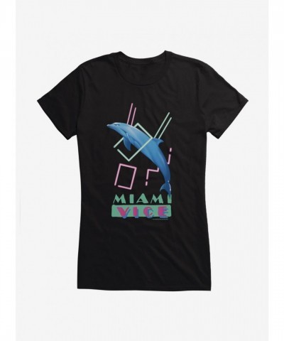 Miami Vice Inspired Dolphin Jump Design Junior T-Shirt