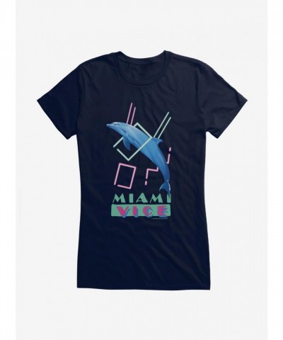 Miami Vice Inspired Dolphin Jump Design Junior T-Shirt