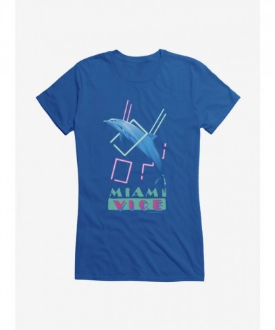 Miami Vice Inspired Dolphin Jump Design Junior T-Shirt