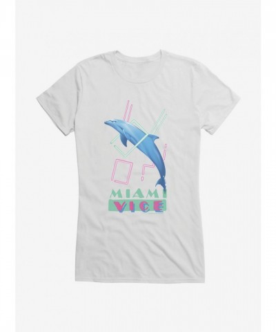 Miami Vice Inspired Dolphin Jump Design Junior T-Shirt