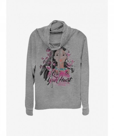 Disney Pocahontas Grey Cowlneck Sweatshirt for Girls - Lightweight Top