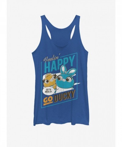 Disney Pixar Toy Story 4 Happy Go Ducky Girls Royal Blue Heathered Tank - BLUE