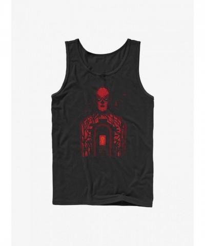 Stranger Things Vecna Door Print Men's Cotton Tank Top - Black