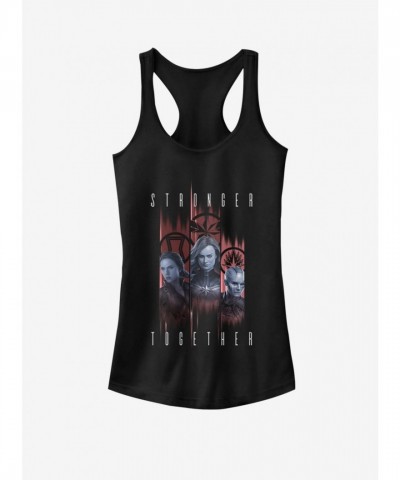 Marvel Stronger Avengers Trio Girls Tank Top - Junior Black