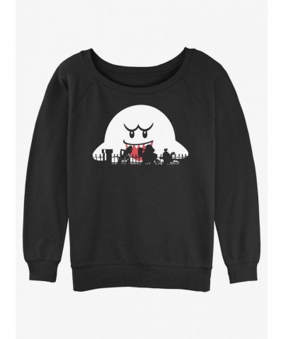Nintendo Girls Slouchy Sweatshirt with Big Boo Silhouette - Black