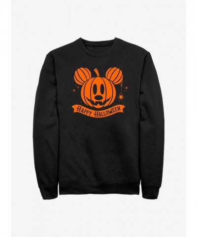 Disney Men's Black Mickey Mouse Pumpkin Head Sweatshirt