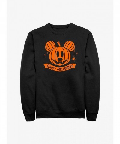 Disney Men's Black Mickey Mouse Pumpkin Head Sweatshirt
