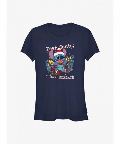 Disney Lilo & Stitch Girls Dear Santa T-Shirt, Blue, Lightweight Cotton