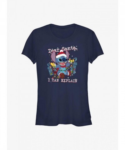 Disney Lilo & Stitch Girls Dear Santa T-Shirt, Blue, Lightweight Cotton