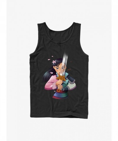 Disney Mulan Anime Tank Top for Men - Black Cotton