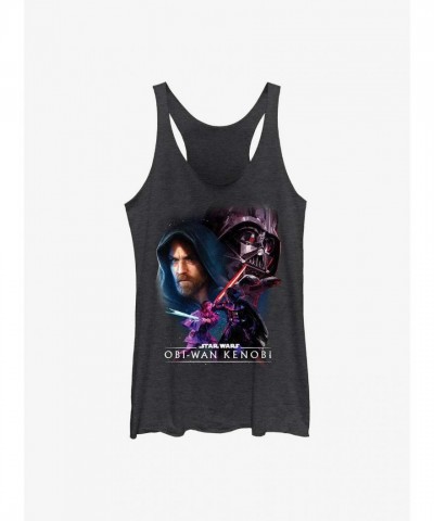 Obi-Wan Kenobi Big Face Off Raw Edge Tank Top for Girls - Black