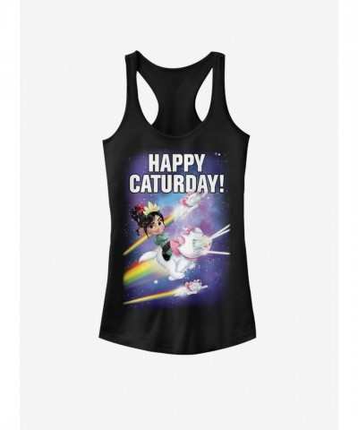 Disney Wreck-It Ralph Happy Caturday Stars Girls Tank Top - Black