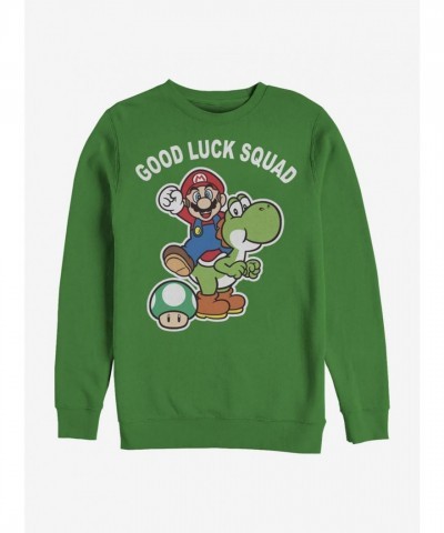 Nintendo Good Luck Squad Super Mario Crewneck Sweatshirt - Kelly Green Men's