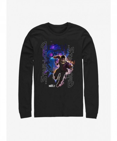 Marvel Galaxy King Star-Lord T-Shirt for Men - Long Sleeve Black