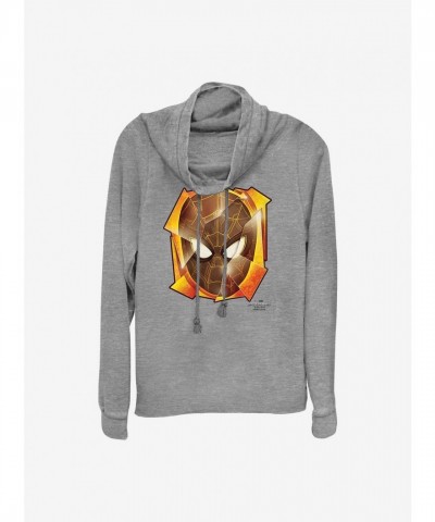 Marvel Girls' Grey Spider-Man Mask Print Cowl Neck Sweatshirt