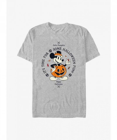 Disney Grey Mickey Mouse Pumpkin Graphic Tee for Men