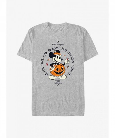 Disney Grey Mickey Mouse Pumpkin Graphic Tee for Men