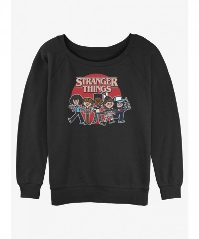 Stranger Things Toon Gang Girls Slouchy Sweatshirt - Black