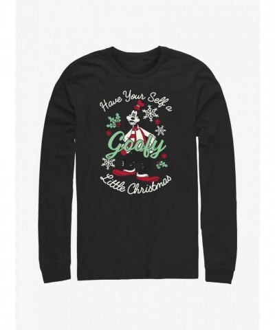 Disney Black Long-Sleeve T-Shirt for Men Featuring Goofy's Little Christmas Design