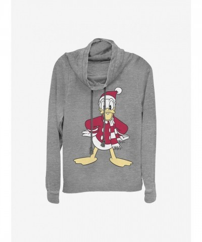 Disney Grey Donald Duck Holiday Cowl Neck Sweatshirt for Girls