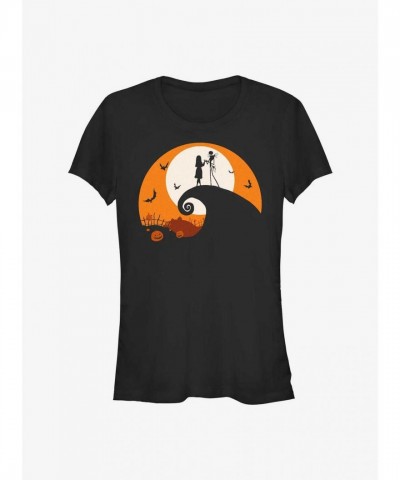 Disney Nightmare Before Christmas Jack and Sally Haunt Hill Girls T-Shirt - Black