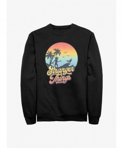 Stranger Things Vintage Sun Print Sweatshirt - Men's Black