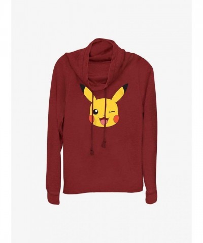Pokemon Pikachu Face Lightweight Cowl Neck Sweatshirt - Junior Red