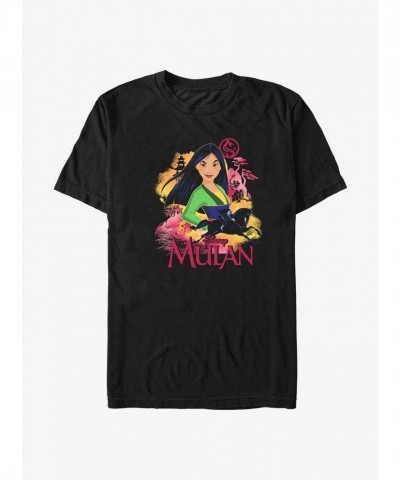 Disney Whimsical Art T-Shirt for Men - Mulan Design in Black