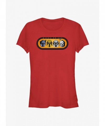 Mandalorian Helmet Badge T-Shirt for Girls - Red