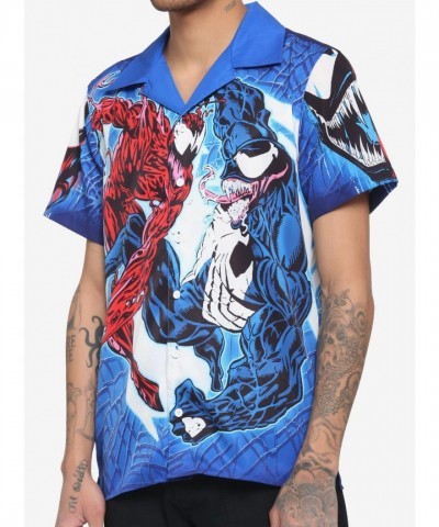 Marvel Unisex Woven Button-Up with Venom & Carnage Graphics