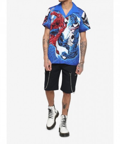 Marvel Unisex Woven Button-Up with Venom & Carnage Graphics