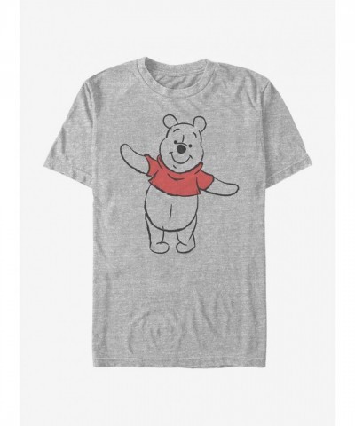 Disney Winnie The Pooh Grey Sketch Tee for Men - Lightweight Cotton Blend