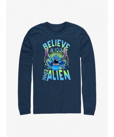 Disney Lilo & Stitch Alien Inner Long Sleeve T-Shirt - Blue Men's