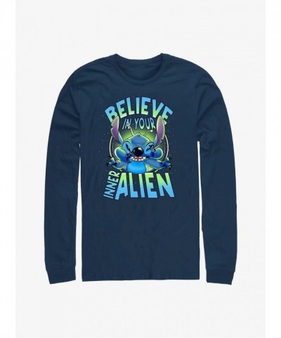 Disney Lilo & Stitch Alien Inner Long Sleeve T-Shirt - Blue Men's